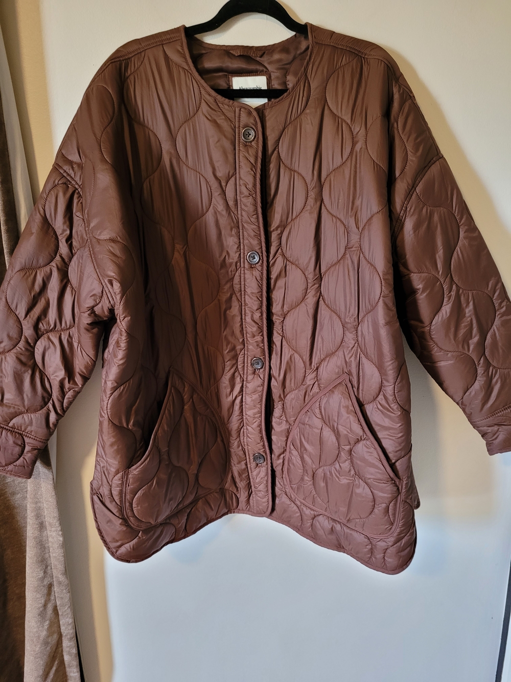 Abercrombie & Fitch Chocolate Brown Quilted Button-Front Puffer Jacket